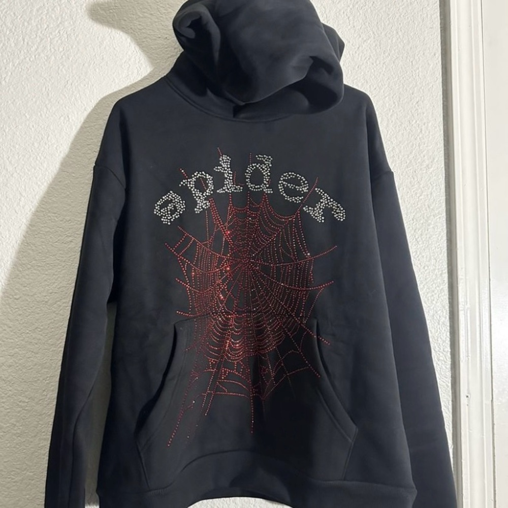Black Rhinestones Spider Men's Hoodie